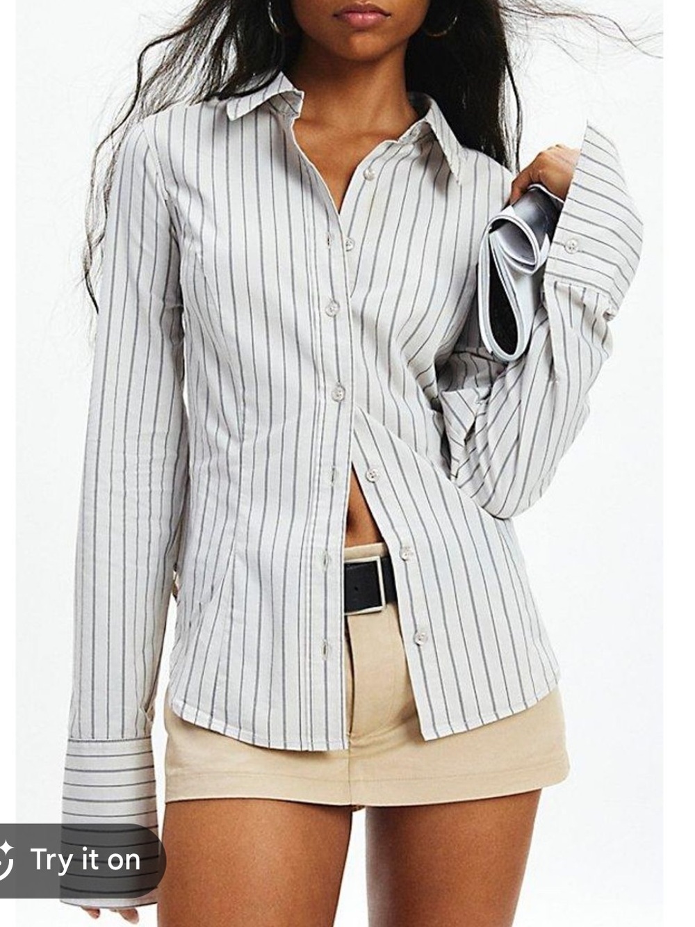 Urban Outfitters Button-Down Shirt in White with Black Pinstripes